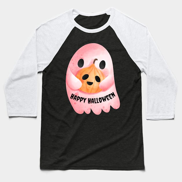 Cute Halloween Ghost Funny Autumn Vibes Halloween Thanksgiving and Fall Color Lovers Baseball T-Shirt by BellaPixel